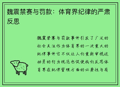 魏震禁赛与罚款:体育界纪律的严肃反思 魏震禁赛与罚款:体育界纪律的严肃反思